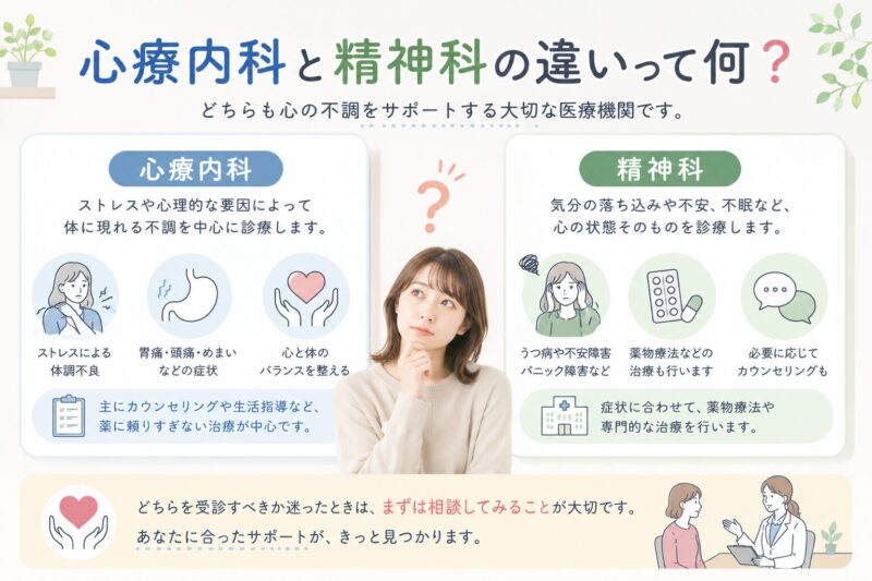 心療内科と精神科の違いって何？〜正しく知って、気軽に相談しよう〜のアイキャッチ画像