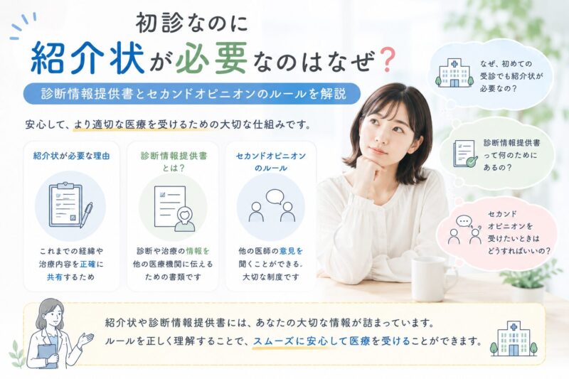 初診なのに紹介状が必要なのはなぜ？診断情報提供書とセカンドオピニオンのルールを解説のアイキャッチ画像