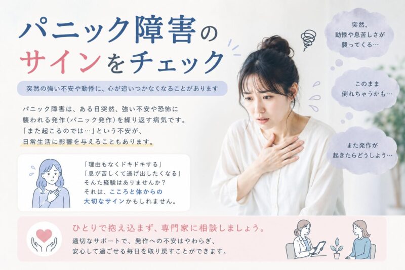 急な動悸や息苦しさがある方へ｜パニック障害のサインをチェックのアイキャッチ画像