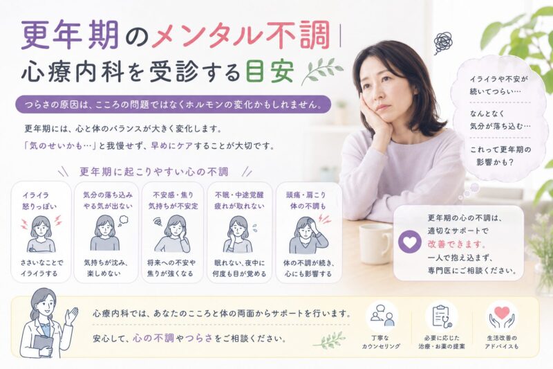 更年期のメンタル不調｜心療内科を受診する目安のアイキャッチ画像