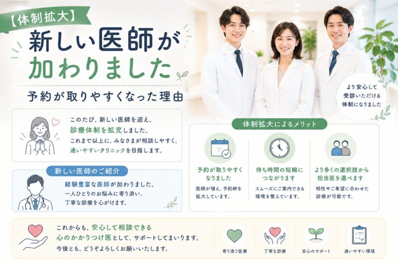 【体制拡大】新しい医師が加わりました｜予約が取りやすくなった理由のアイキャッチ画像