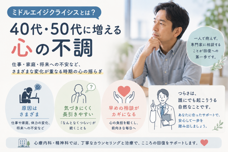 ミドルエイジクライシスとは？40代・50代に増える心の不調のアイキャッチ画像